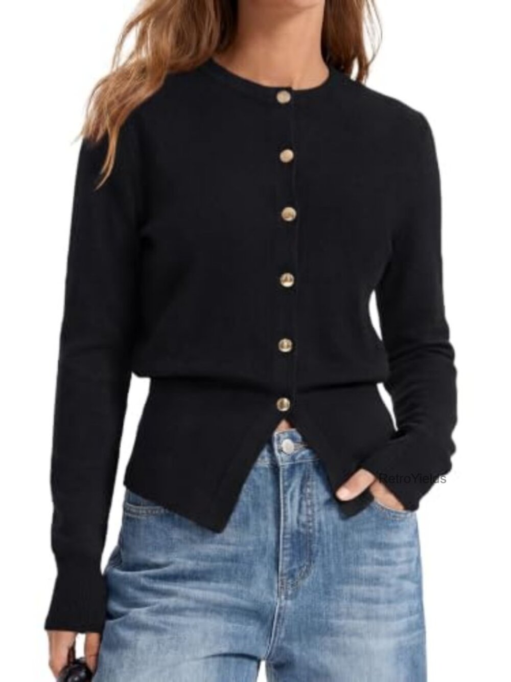 PRETTYGARDEN Womens Stretch Knit Button Front Cardigan Long Sleeve Crew Neck